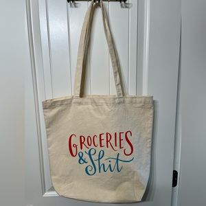 Em&Friends Groceries & Shit Canvas Tote Bag (Cream) 15x16.5 Emily McDowell